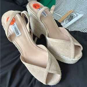 Steve Madden Women's Beige Wedge Espadrille Platform Sandals